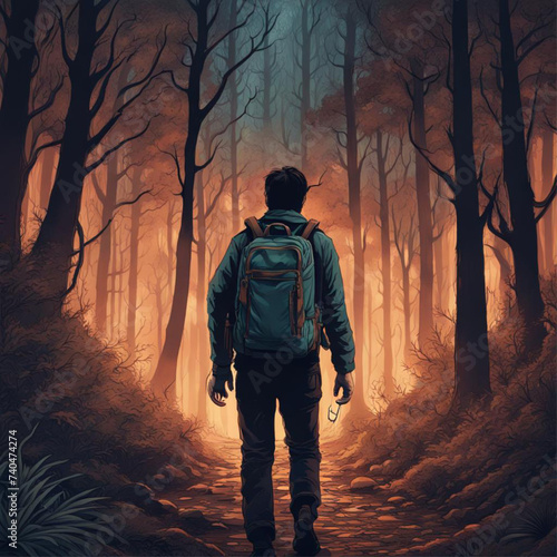 man walking in the woods
