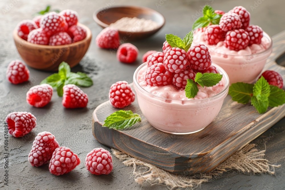 Refreshing frozen red berry smoothie in a glass for a healthy and refreshing summer drink Refreshing frozen red berry smoothie in a glass for a healthy and refreshing summer drink