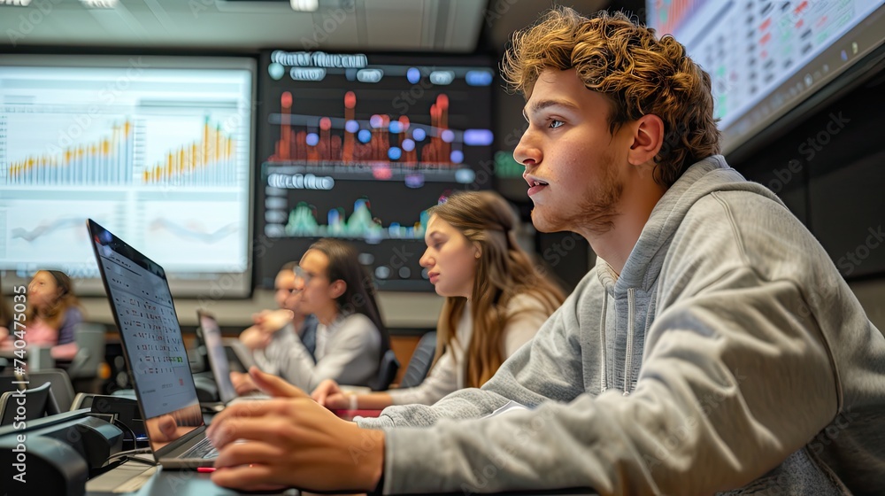 college students learning finance and cryptocurrency in an interactive classroom highly realistic college students learning finance and cryptocurrency in an interactive classroom highly realistic
