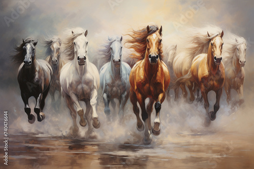 Illustration of a painting of seven horses photo