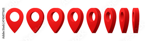 3D locator pin animated game sprite, location point in rotation for map, vector animation. Red location pin animated sprite sheet for geolocation pinpoint, position navigation or destination point