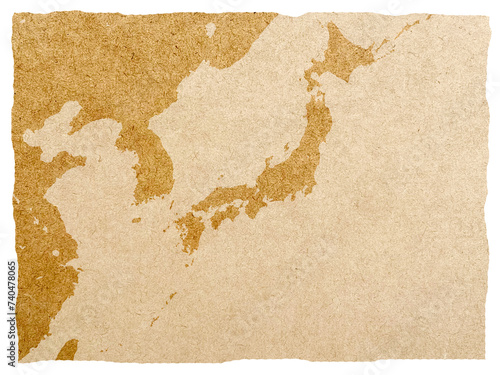 大陸と日本地図_ゆるいふちの羊皮紙背景