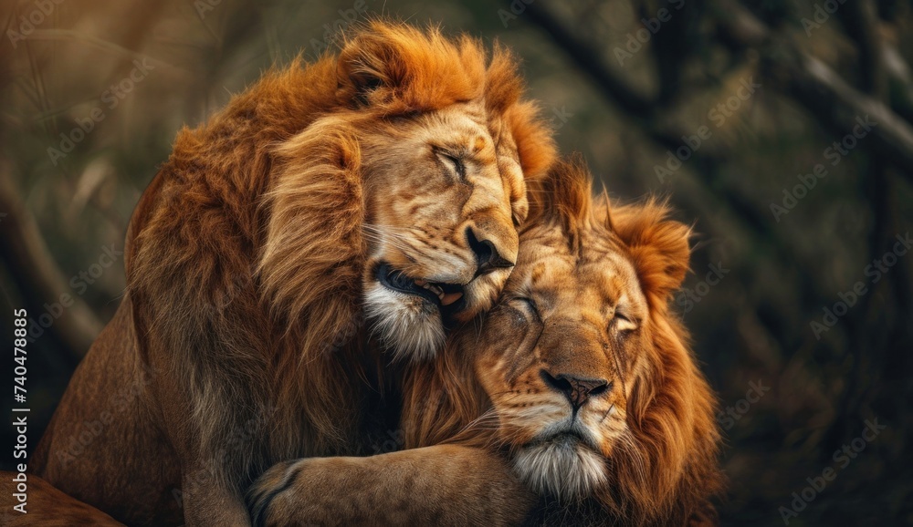 lion and lioness in a moment full of tenderness