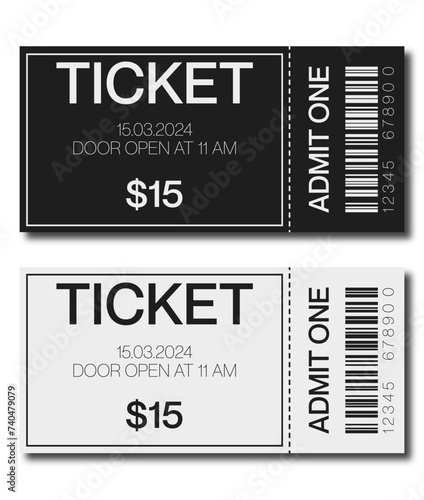 admit one tickets black and white