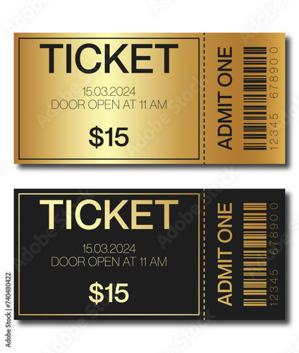 admit one tickets gold and black