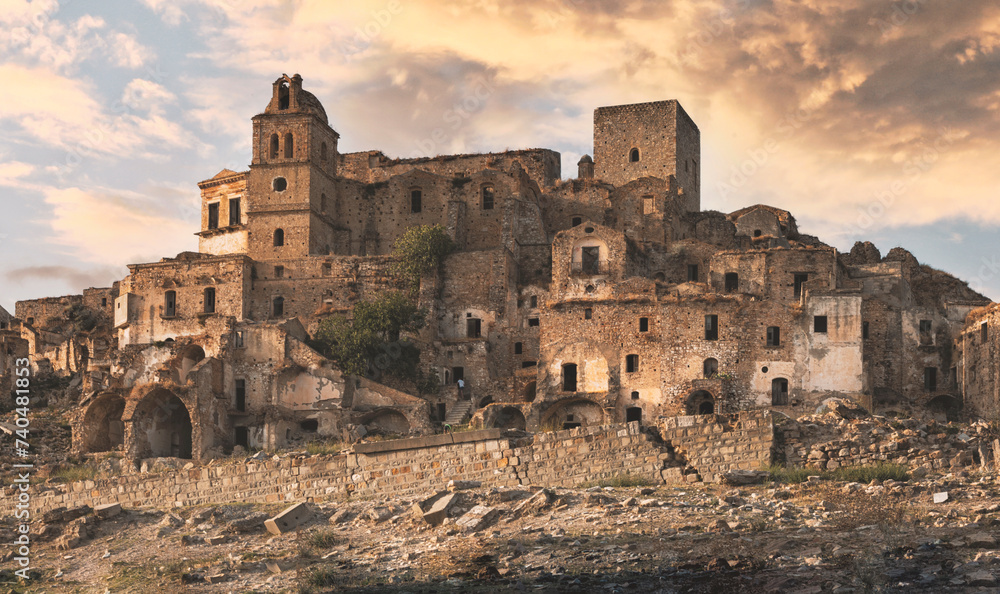 ruins of the old castle badlands craco, italy