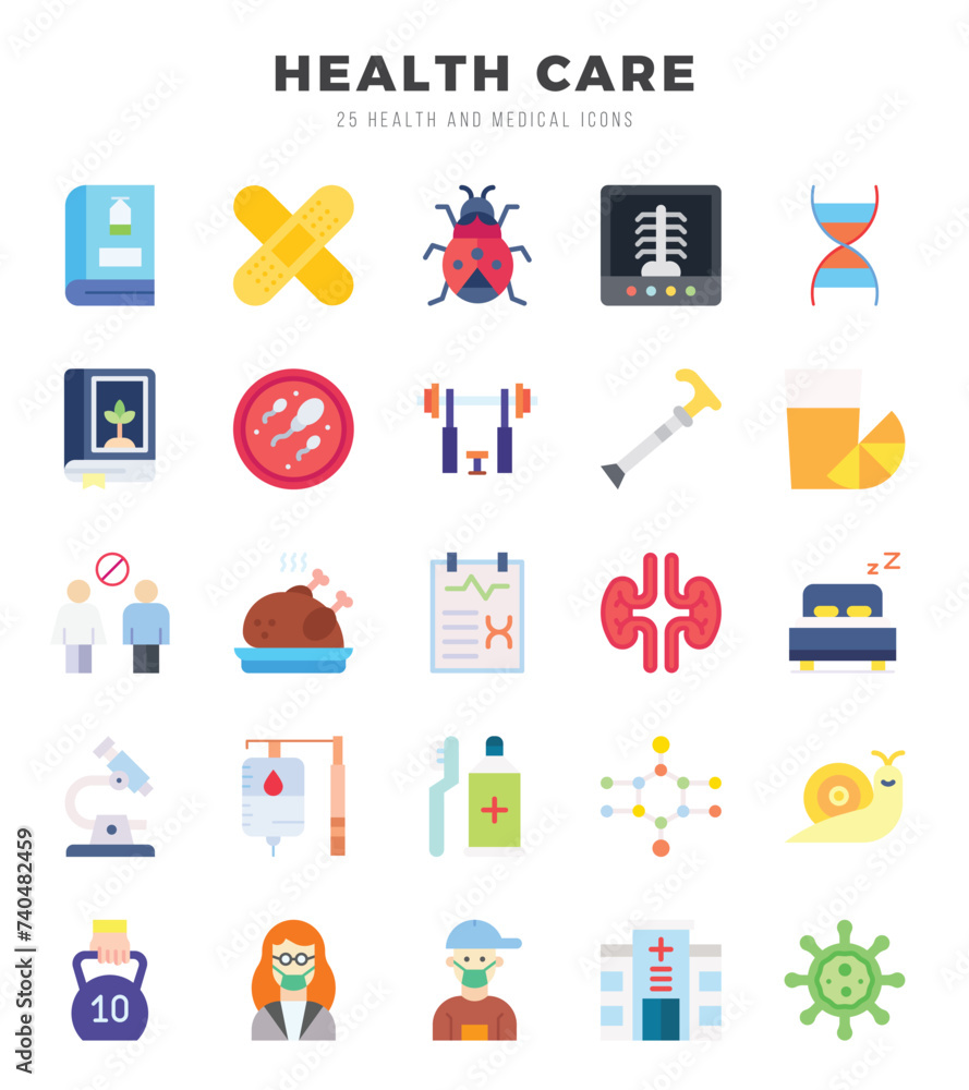 Set of 25 HEALTH CARE Flat Icons Pack. Set of 25 HEALTH CARE Flat Icons Pack.