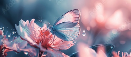 Vibrant butterfly perching peacefully on delicate blooming flower in nature © TheWaterMeloonProjec