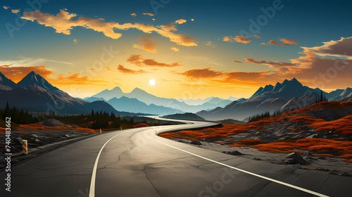 Road illustration  long road passing  nature banner background