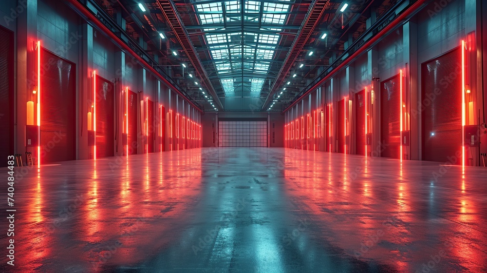 Modern warehouse of the future equipped with lasers