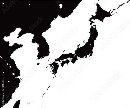 大陸と日本地図_黒ベタ