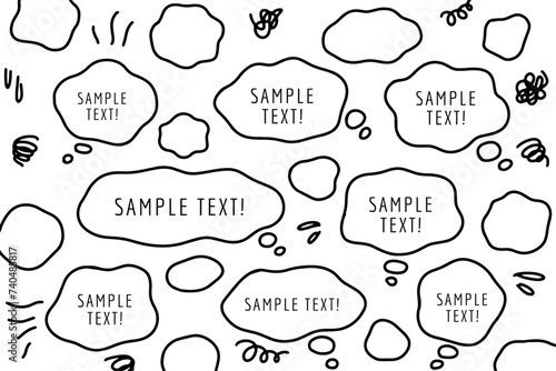 もやもやした雲の形をした吹き出しの線画、モクモクとしたフキダシのベクターイラストの線