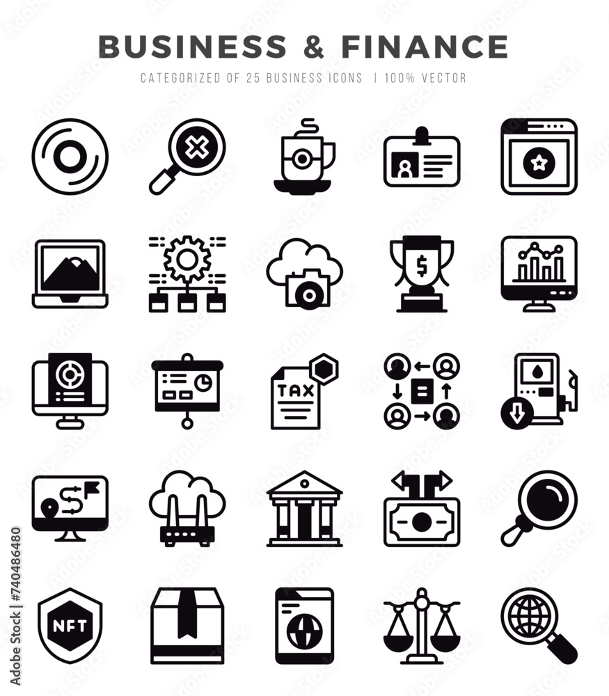 Business & Finance Icons bundle. Lineal Filled style Icons. Vector illustration.