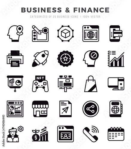 Business & Finance Lineal Filled icons collection. 25 icon set. Vector illustration.