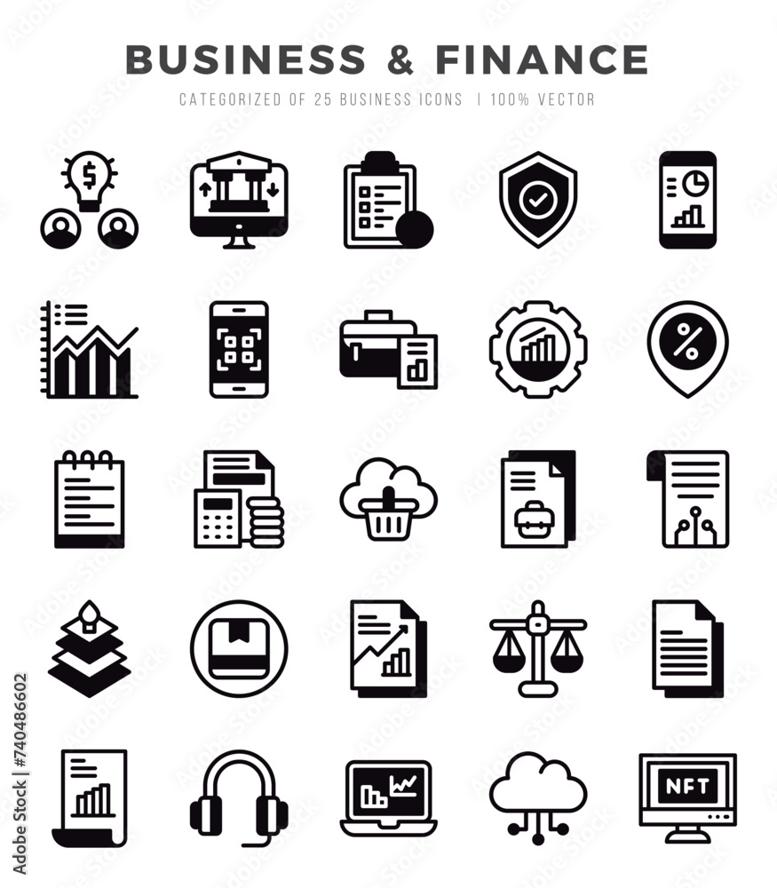 Business & Finance Icon Pack 25 Vector Symbols for Web Design.