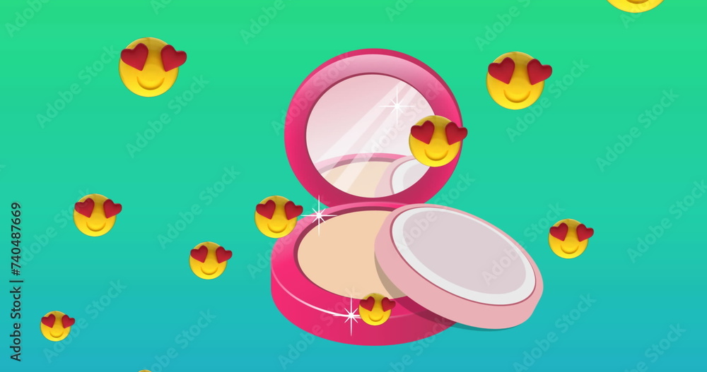 Image of digital emoji icons moving on green backgorund Image of digital emoji icons moving on green backgorund