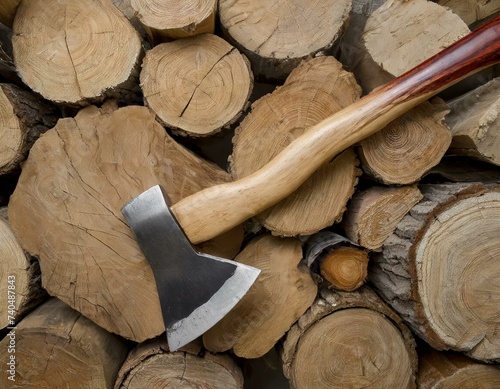 Axe and stack of firewood 