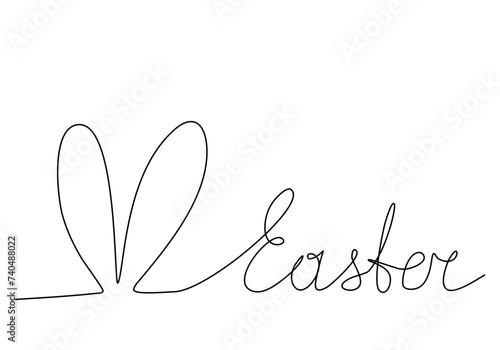 Easter greeting and rabbit ears, one line drawing vector illustration.