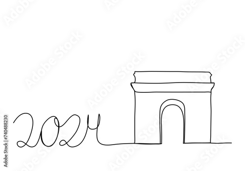 Triumphal Arch in Paris, one line drawing vector illustration.