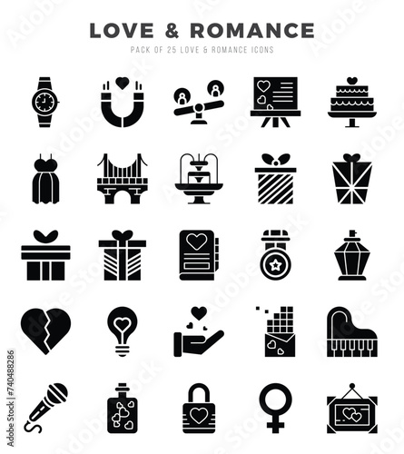 Love & Romance Glyph icons collection. 25 icon set in a Glyph design.