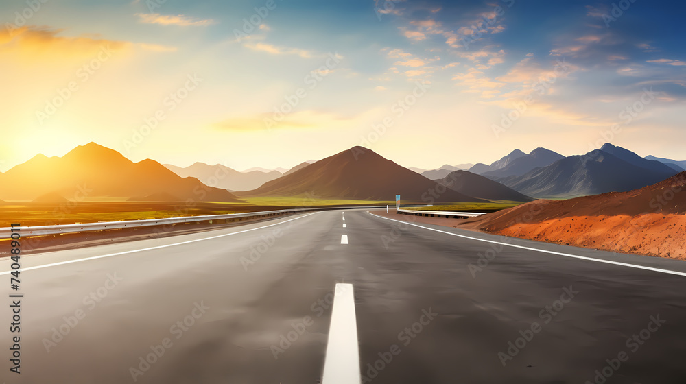 Road illustration, aerial view of road curves around beautiful scenery