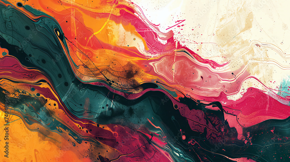 Abstract red and yellow paint background with a grunge texture ...