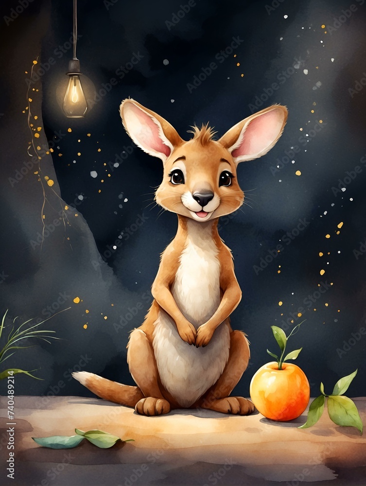 A playful rabbit-like kangaroo munches on a juicy fruit in this ...