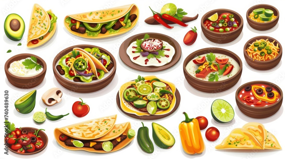 Mexican traditional food set vector illustration on white background
