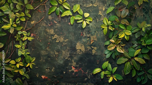 green plants on a wall art in the forest wallpaper background, in the style of realism with surrealistic elements, aerial view, baroque-inspired chiaroscuro, sony alpha a7 iii, enigmatic tropics, anal photo