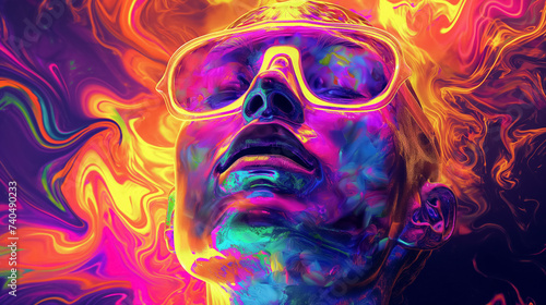 Psychedelic portrait with vibrant colors.