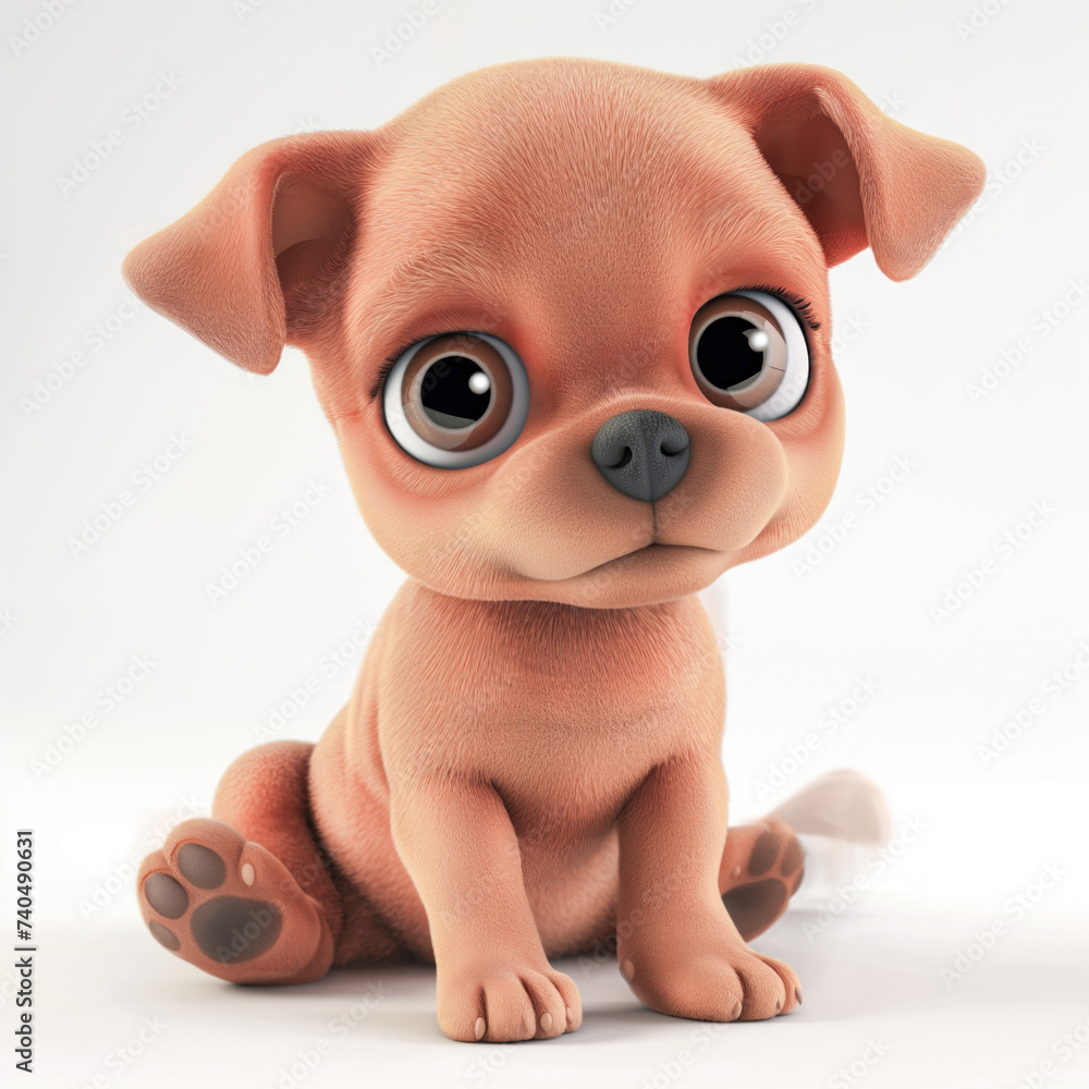 Fototapeta premium Cute puppy in 3D style on a white background 