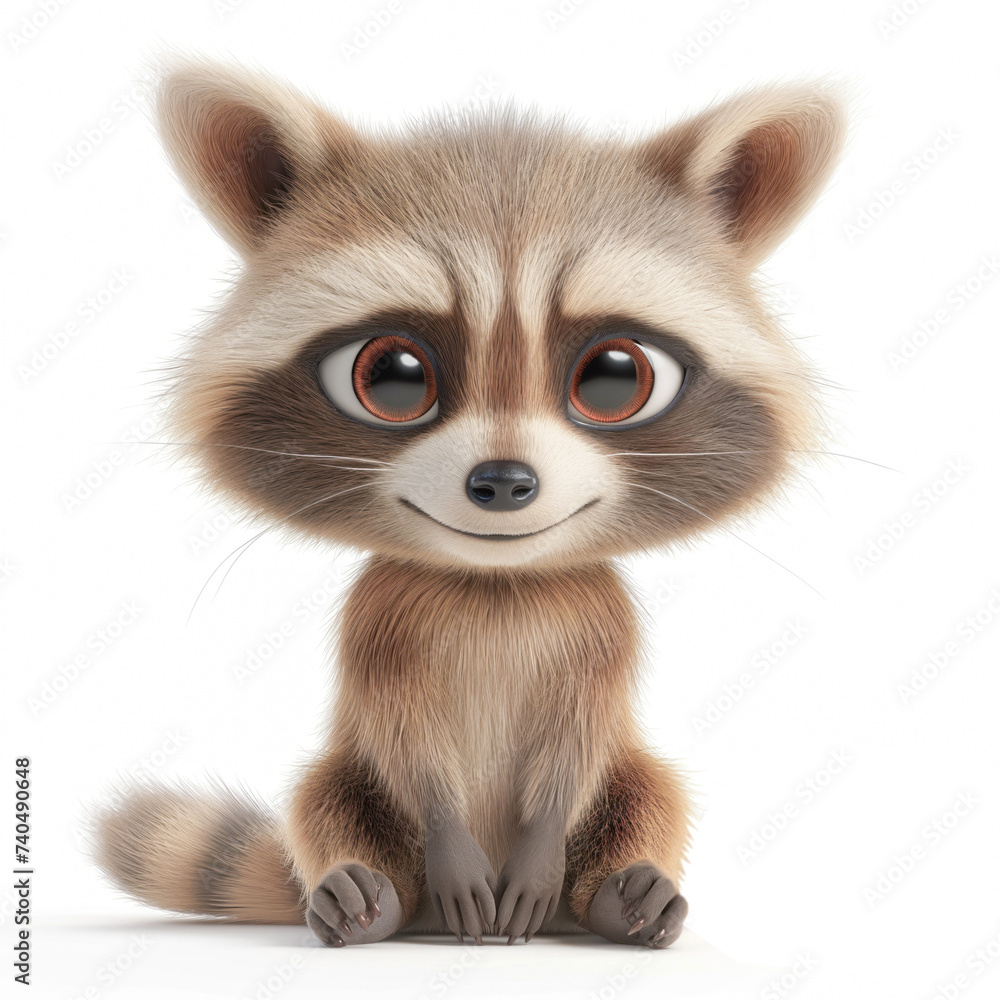 Fototapeta premium Cute raccoon in 3D style on a white background 