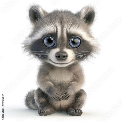 Cute raccoon in 3D style on a white background 