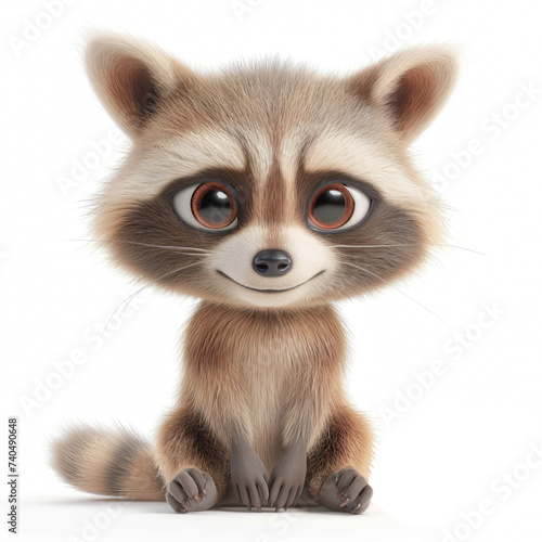 Cute raccoon in 3D style on a white background 