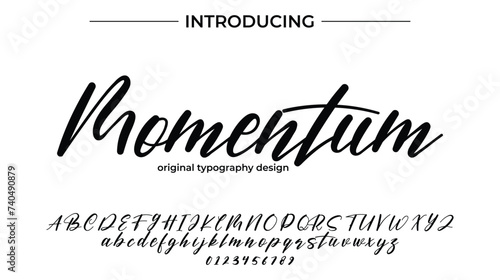 Momentum Font Stylish brush painted an uppercase vector letters, alphabet, typeface