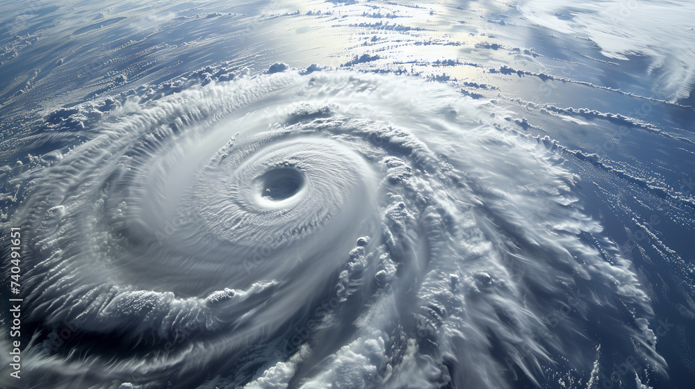 Aerial view of a swirling hurricane.