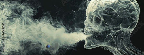 A vector closeup of an aliens mouth blowing a smoke cloud with the smoke forming intricate alien script symbols photo
