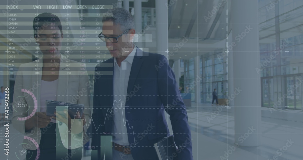 Fototapeta premium Image of statistics processing over businessman