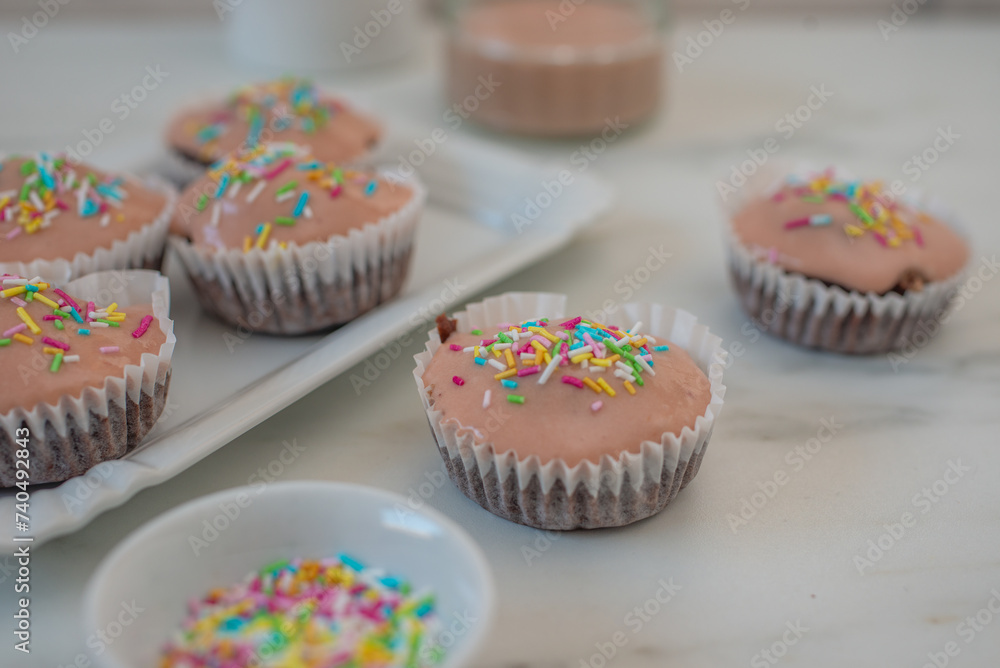 sweet home made chocolate strawberry cupcakes