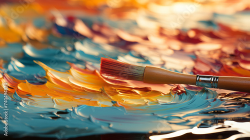 Creative Masterpiece: Vibrant Artwork with Oil Paints and Brushes for Colorful Drawing and Craft Design by Talented Painter, generative AI
