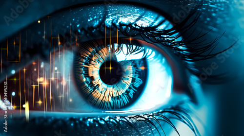 Close-up of human eye for surveillance and digital ID verification photo