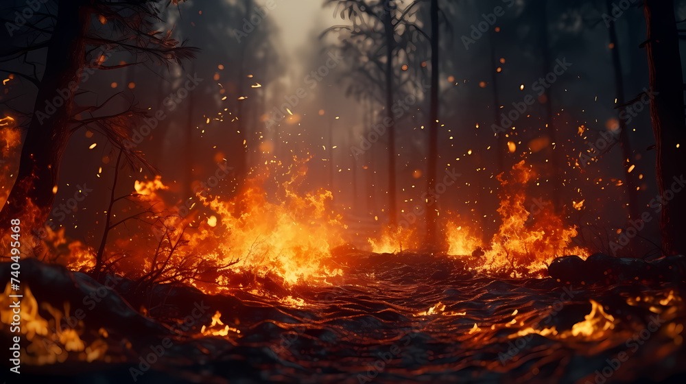 Flame illustration, fire burning and glowing particles Flame illustration, fire burning and glowing particles