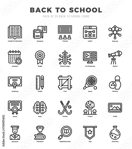 Simple Set of Back To School Related Vector Lineal Icons.