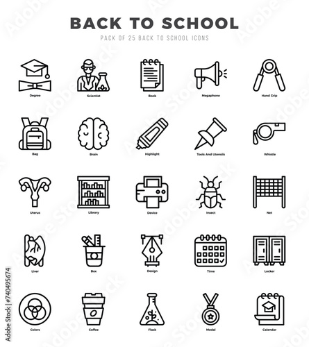 Vector icons set of Back To School. Lineal style Icons.