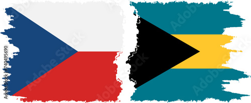 Bahamas and Czech grunge flags connection vector
