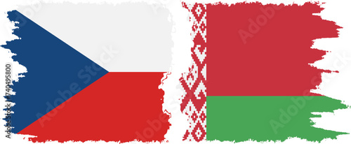 Belarusian and Czech grunge flags connection vector