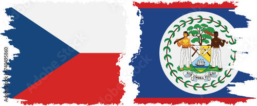 Belize and Czech grunge flags connection vector