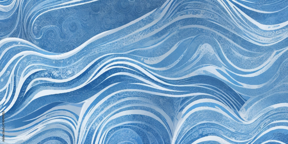 Watercolor surface ocean water wave, seamless blue water ocean wave background. Blue water ocean surfing wave.