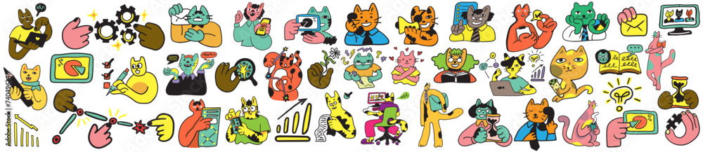 set of cats in vector.business icons in flat style. illustration of human cats. Template for logo sticker poster icon app website. A series of furry cats on the topic of business and life. set of cats in vector.business icons in flat style. illustration of human cats. Template for logo sticker poster icon app website. A series of furry cats on the topic of business and life.