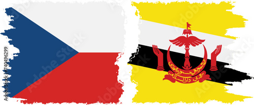 Brunei and Czech grunge flags connection vector